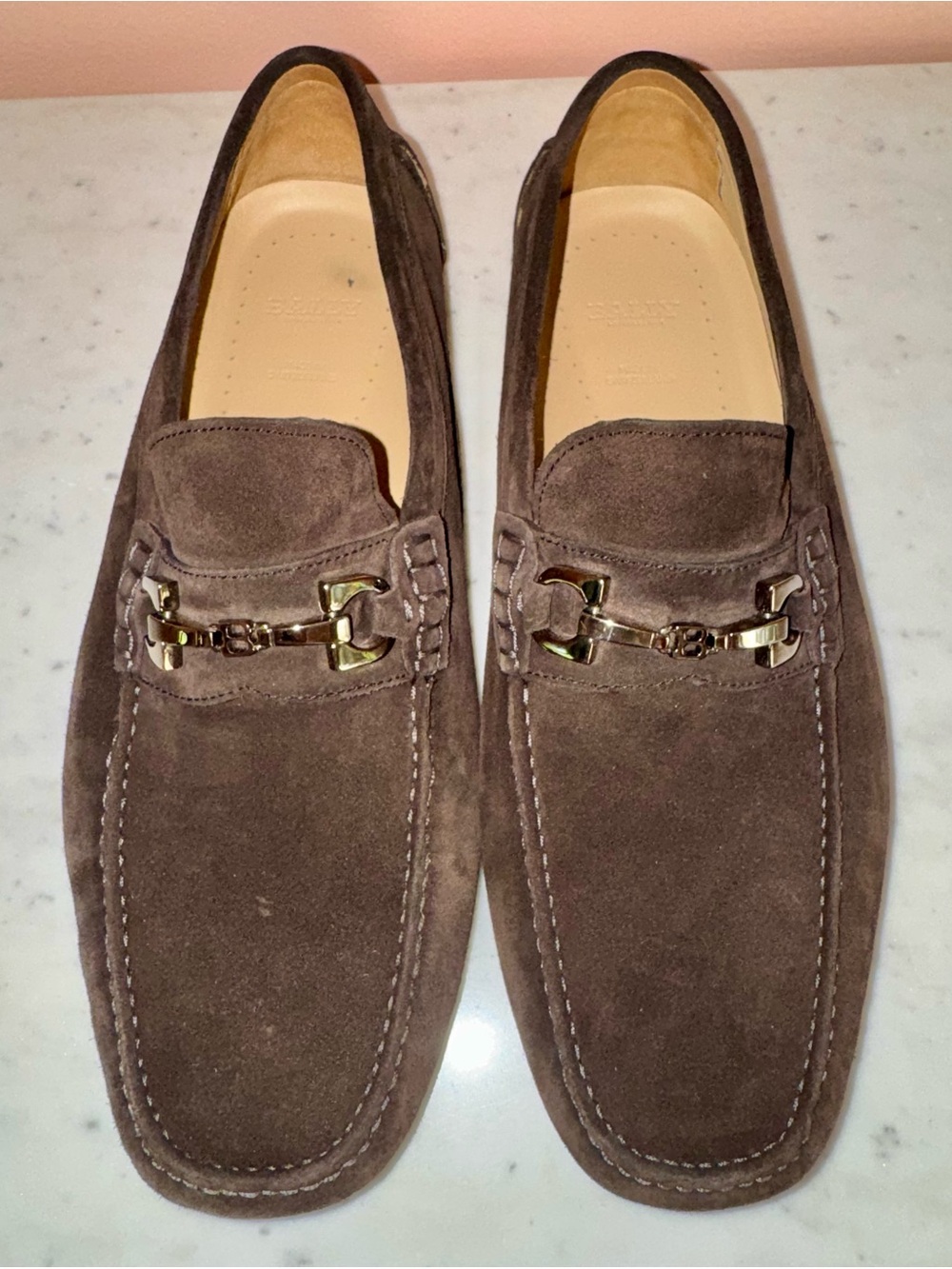 Bally Chocolate Suede Horsebit Moccasin Style Loafer, Like New. Size 10.5